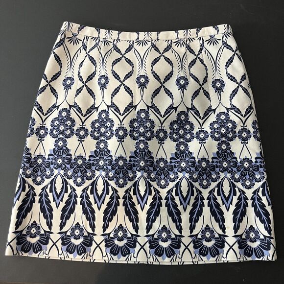 J.Crew Skirt Womens 6 Blue White Floral Jacquard Lined Hidden Zip A-Line Mini - Picture 1 of 6